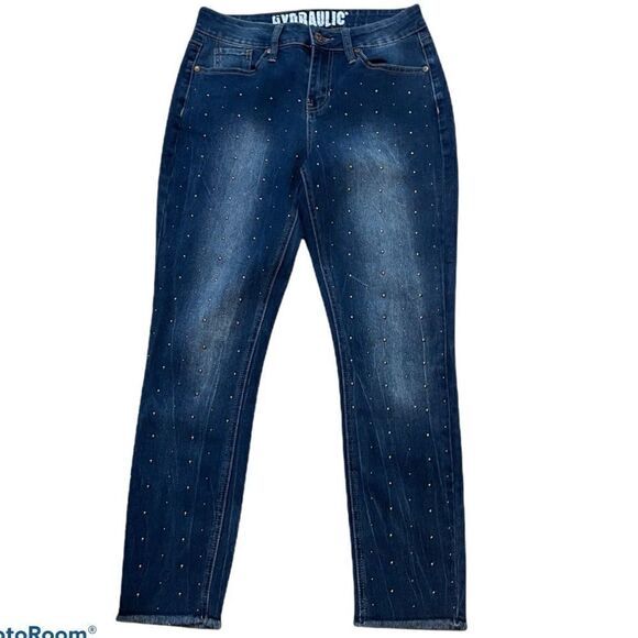 Hydraulic Embellished Jeans With Raw Hem, Size 4 - Picture 1 of 4